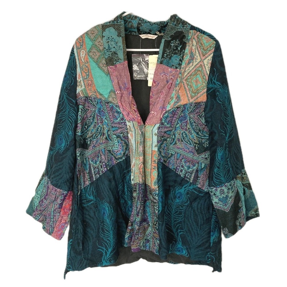 Soft Surroundings Karli Kimono Jacket Women S (6-8) Aqua Multicolor Lined NWT